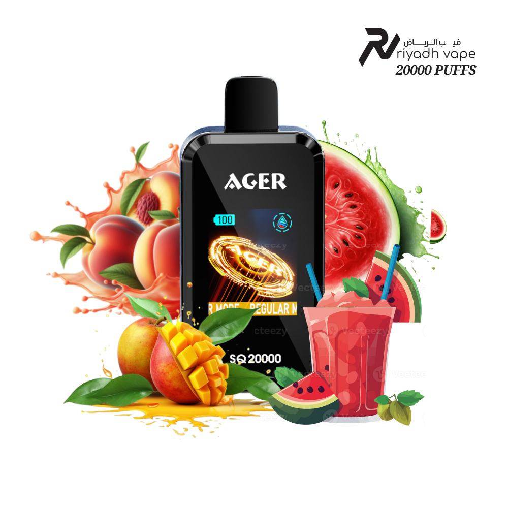 AGER SQ 20000 Puffs Disposable Vape - Peach Mango Watermelon - Riyadh Vape Shop